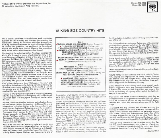 King Size County Hits - Seymour Stein LP-rear cover